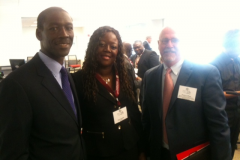 (L-R) Dr. Raymond Gilpin, Academic Dean, National Defense University, Mrs. Karen Somide, Executive VP, Praxis Atlantis, and Professor Ronnie Coffman, Cornell University, at an international development event in New York City